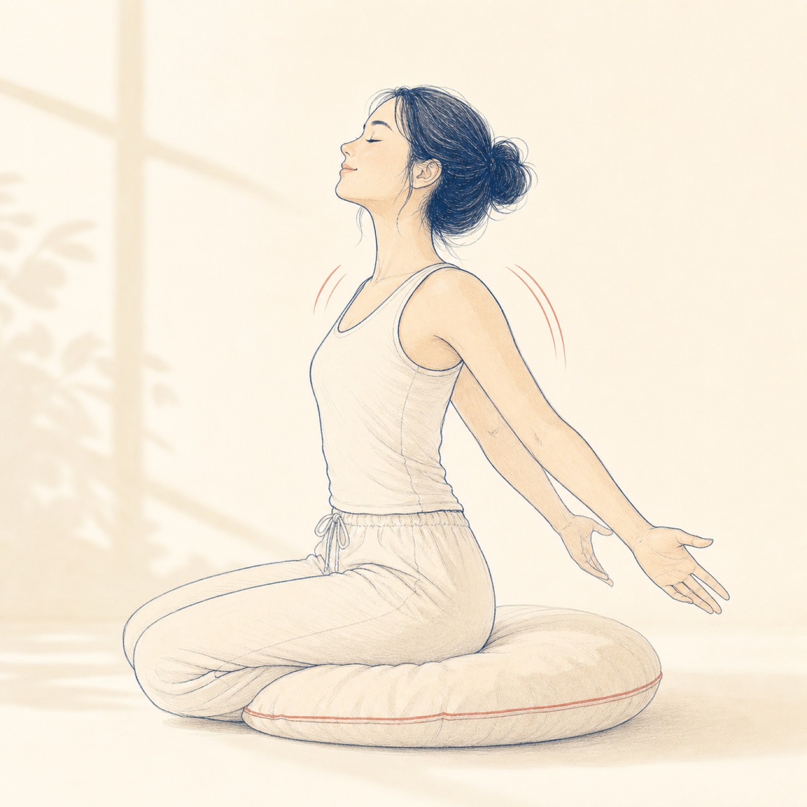 Illustration: Person löst mit einer ruhigen Übung Spannung in Schultern und Nacken
