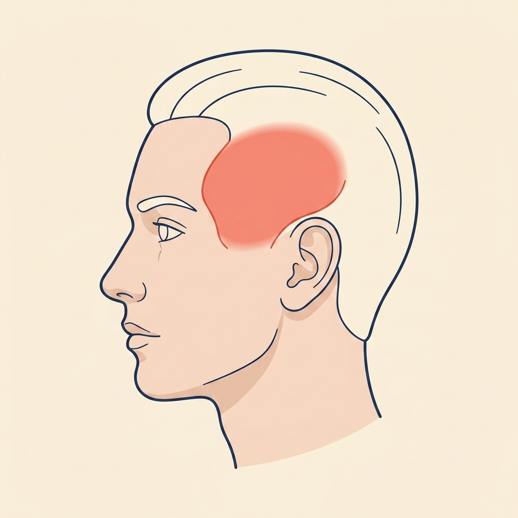 Anatomie-Illustration: Kopf im Profil, Schläfenbereich hervorgehoben